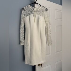 Calvin Klein Ivory Lace-Detail Long Sleeve Sheath Dress